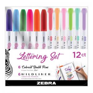 Zebra Lettering Set Of 12 Mildliner HL & Brush Pens [10012]