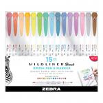 Zebra Mildliner Double Ended Brush Pens Set Of 15 [79115]