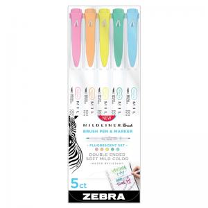 Zebra Mildliner Double Ended Brush Pens Set Of 5 - Fluorescent [79105]
