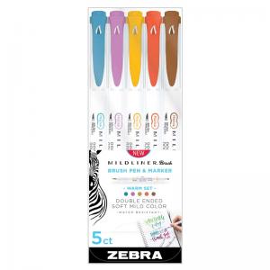 Zebra Mildliner Double Ended Brush Pens Set Of 5 - Warm Colors [79305]