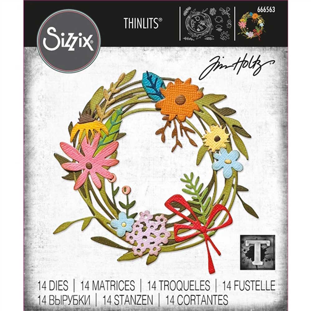 Tim Holtz Sizzix Vault Thinlits Dies - Funky Floral Wreath [666563]