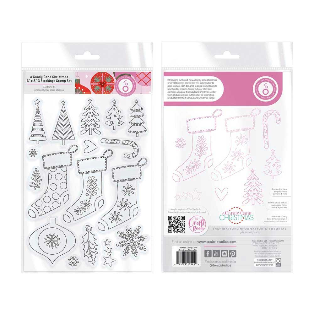 Tonic Studios A Candy Cane Christmas Collection - Clear Stamp Set - 3 Stockings [5541E] - Image 2