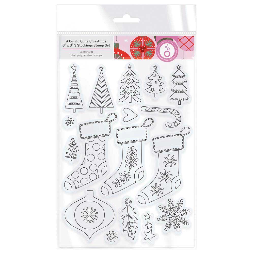 Tonic Studios A Candy Cane Christmas Collection - Clear Stamp Set - 3 Stockings [5541E]