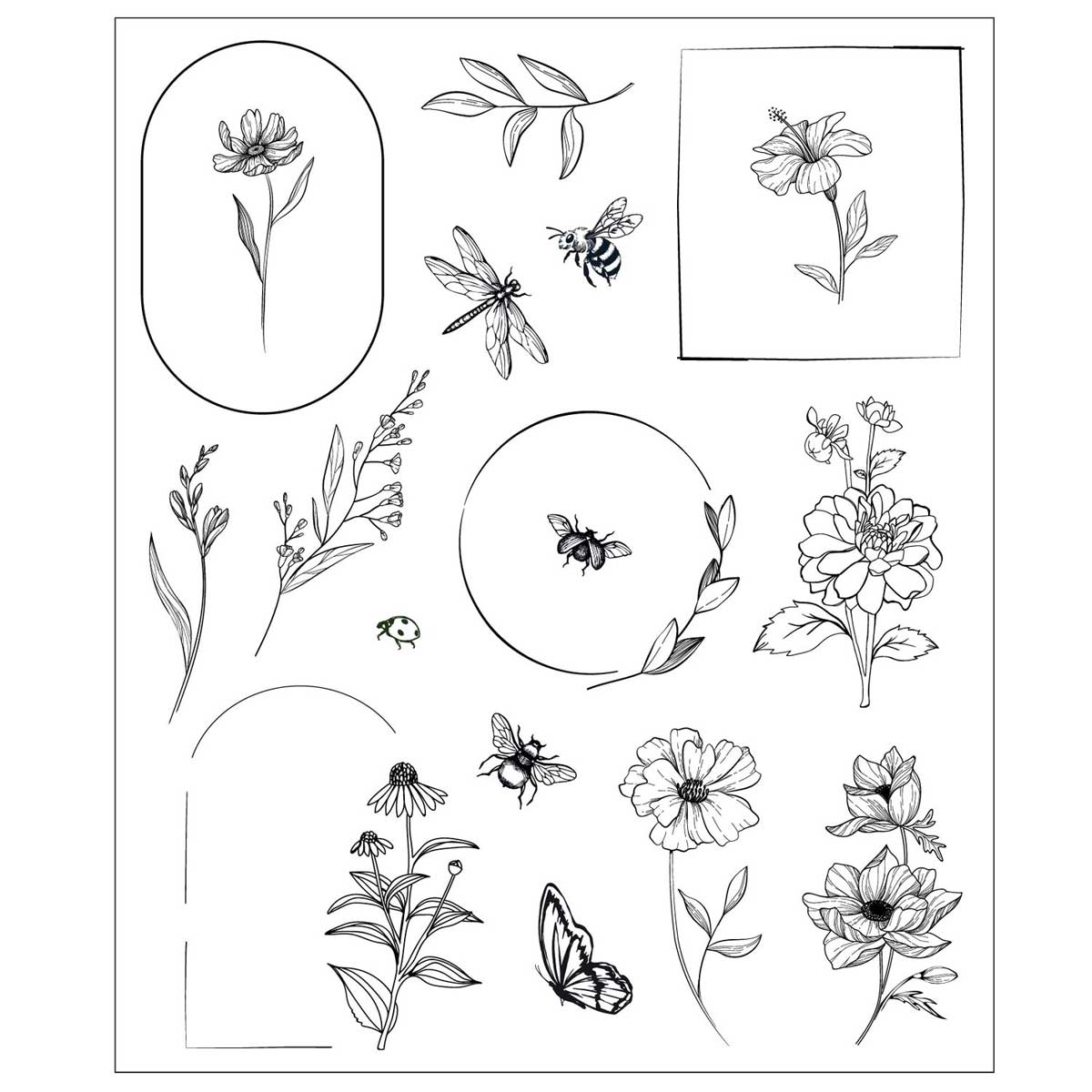 Willow Wolfe / Sizzix Stamps - Floral Frames & Mini Flowers [666925] - Image 2