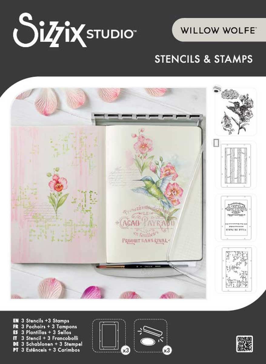 Willow Wolfe / Sizzix Stencils & Stamps - Hummingbird & Orchids [667125]