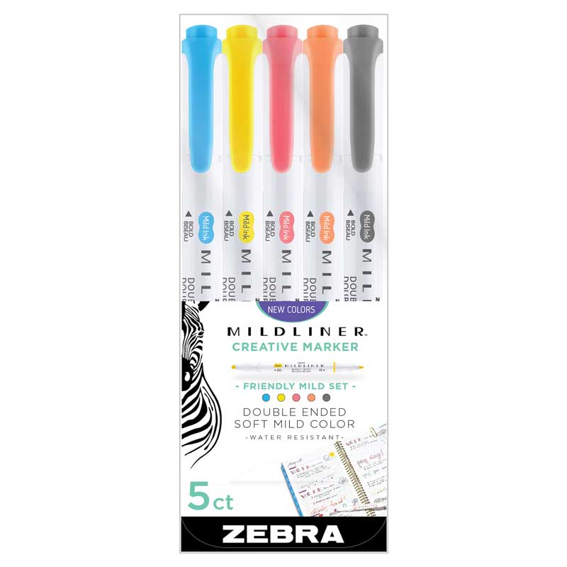 Zebra Mildliner Double Ended Highlighters Set Of 5 - Friendly [78505]