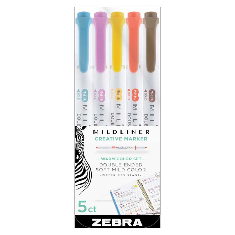 Zebra Midliners 5 Soft Mild Warm Colors Double Ended Mildliners  Highlighters